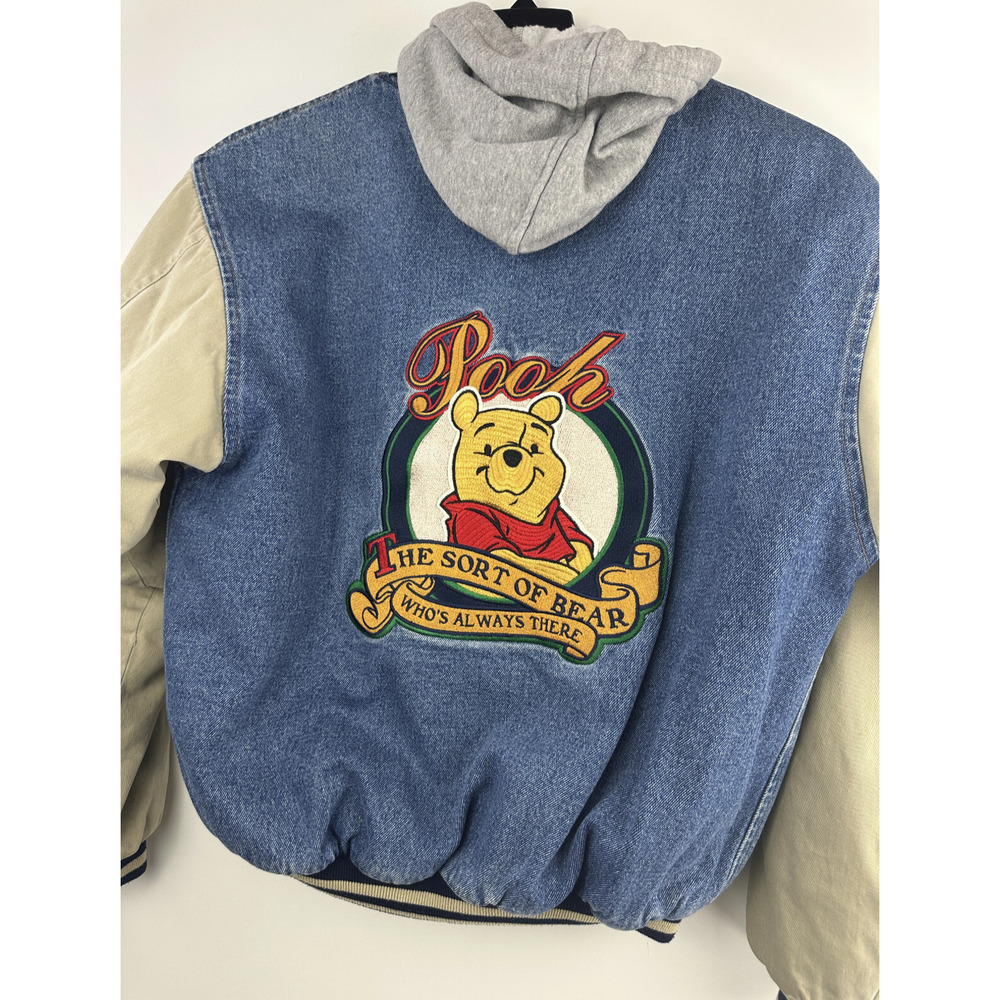 VTG Disney Store Winnie The Pooh Patch No Bother Bear Snap Denim Bomber Jacket S - Picture 4 of 16